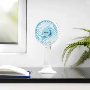 GEEPAS Hand Held Fan, Portable & Foldable, Type C Rechargeable with 3 Speeds, Battery Operated, Blue