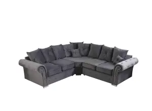 Mellows Plush Velvet Grey Corner Sofa Scatterback 2c2