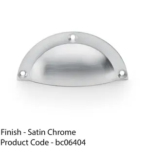 Half Moon Cup Handle - Satin Chrome 86mm Centres Solid Brass Shaker Drawer Pull