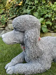 Stunning Stone Cast Laying Poodle Statue