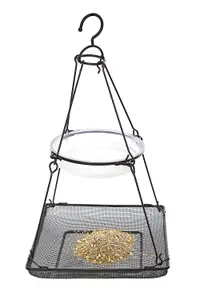 Hanging Wild Bird Feeding Station Seed Feeding Mesh Tray Dish and Water Dish Bowl