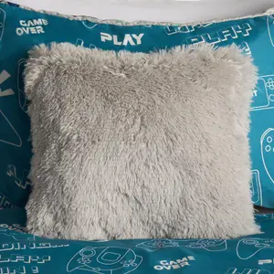 Fluffy Fleece Cushion Plump Filled Supersoft Warm Chair Pillow, Square - Silver