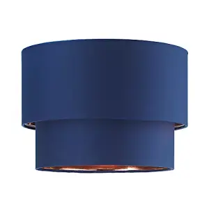 Modern 10 Navy Blue Cotton Double Tier Ceiling Shade with Shiny Copper Inner