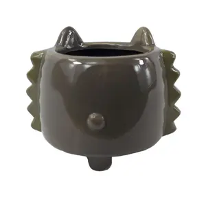 10cm Ceramic Grey Fox Planter Desktop Office Plant