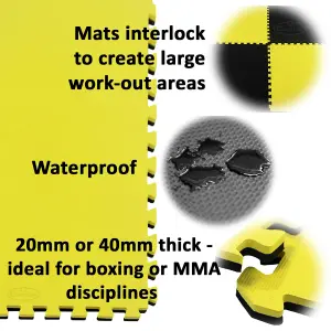 Martial Arts Karate Judo Kick Boxing Gym MMA 40mm in Black/Yellow Floor Mats