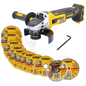 Dewalt DCG405N 18v XR Brushless Cordless 125mm Angle Grinder  + 10 Thin Discs