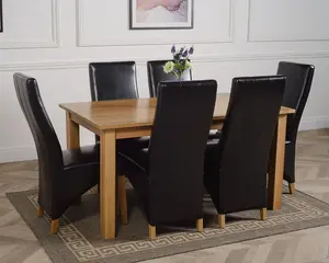 Oslo 150 x 90 cm Medium Oak Dining Table and 6 Chairs Dining Set with Lola Black Leather Chairs