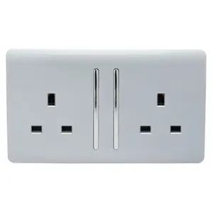 Trendiswitch Silver 2 Gang 13 Amp Switched Socket