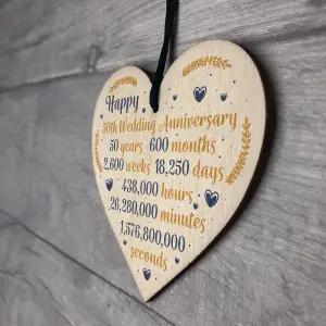 Red Ocean Happy 50th Wedding Anniversary Sign Gift Wooden Heart Fifty Years Husband Wife Keepsake Gift Plaque