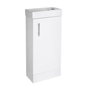 Floor Standing Vanity Unit & Basin Sink Bathroom Cloakrooom Compact 400mm White Inc. Tap & Waste