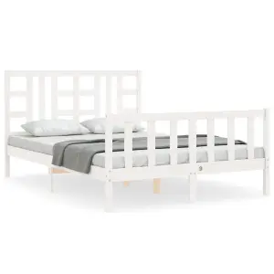 Berkfield Bed Frame with Headboard White King Size Solid Wood