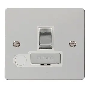 Flat Plate Polished Chrome 13A Fused Ingot Connection Unit Switched With Flex - White Trim - SE Home