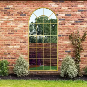 MirrorOutlet Arcus - Gold Framed Arched Window Garden Mirror 71" X 33.5" (180 x 85CM)