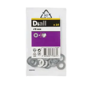 Diall M8 Stainless steel Medium Flat Washer, (Dia)8mm, Pack of 10