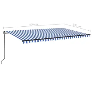 Berkfield Manual Retractable Awning with LED 500x350 cm Blue and White