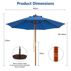 Costway 2.8M Pulley Lift Round Patio Umbrella Outdoor Garden Market Parasol Blue