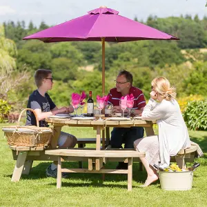 Zest Rose Round Wooden Picnic Table Garden Bench Seat FSC 8 Seater