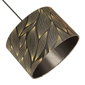 Designer Black Lamp Shade with Gold Foil Leaves with Inner Satin Fabric Lining