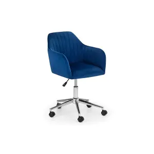 Blue and Chrome Velvet Swivel Office Chair