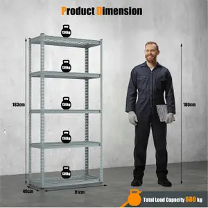 Costway 5-Tier Garage Storage Shelves Adjustable Heavy Duty Metal Storage Shelving Unit 40 x 91 x 183 cm