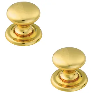 2 PACK - Tiered Mushroom Cupboard Door Knob 25mm Diameter Polished Brass Cabinet Handle