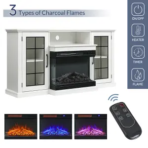 Electric Fire Suite 3 Sided Fireplace Heater with Fire Surround Set Fireplace TV Stand Cabinet with Storage Shelf