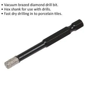 Premium 6mm Vacuum Brazed Diamond Drill Bit with Hex Shank for Porcelain Tiles