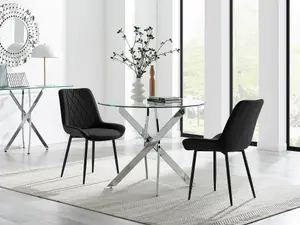 Furniturebox UK Novara 100cm Round  Dining Table and 2 Black Pesaro Black Leg Chairs