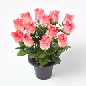 Homescapes Set of 3 Rosebuds with Gypsohila in Grave Vase