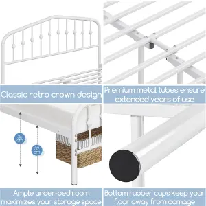 Yaheetech White 5ft King Metal Bed Frame with Arched Headboard and Footboard