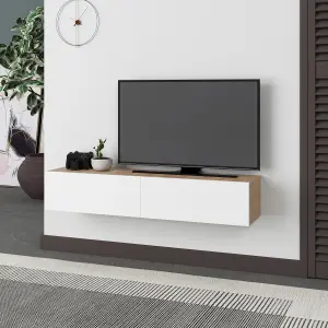 Decortie Francy Modern TV Unit Multimedia Centre 135 Oak White with Storage TV Cabinet 135cm