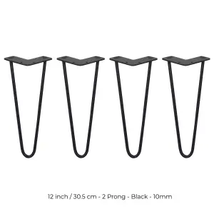 4 x Hairpin Leg - 12 - Black - 2 Prong - 10m