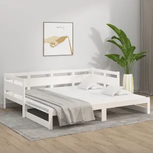 Berkfield Pull-out Day Bed White Solid Wood Pine 2x(90x190) cm