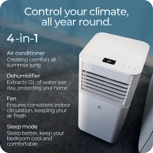 Avalla S-80 12L Dehumidifier, Portable 3-in-1 Air Conditioner: 1500W Industrial Class 5000BTU, 34m3 Coverage for Medium Rooms