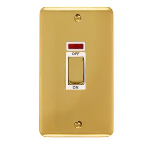 Curved Polished Brass 2 Gang Ingot Size 45A Switch With Neon - White Trim - SE Home