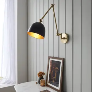 Wall Light - Antique Solid Brass & Matt Black - 10W LED E27 - Dimmable - e10392