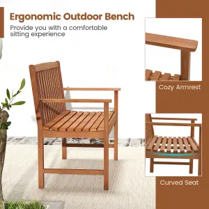 Costway Outdoor Bench Eucalyptus Wood Frame Patio Bench Slatted Loveseat Chair