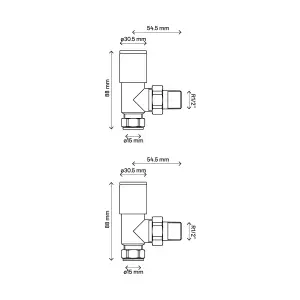 GoodHome Gloss chrome effect Angled Manual Radiator valve & lockshield, (Dia)15mm, Pack of 2