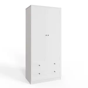 2 Door 2 Drawer Combination Wardrobe Matt White Panelled Scratch Resistant