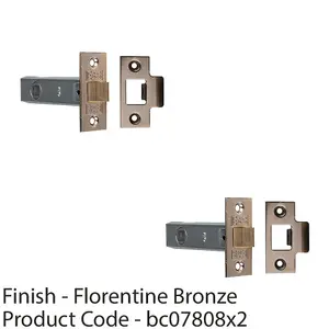 2 PACK - 76mm Standard Tubular Door Latch Square Strike Plate & Forend Florentine Bronze