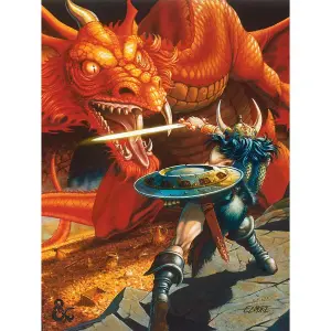 Dungeons & Dragons Warrior Red Dragon Framed Canvas Print Orange (80cm x 60cm)