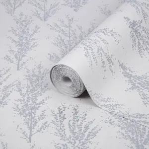 GoodHome Jatoba White Silver glitter effect Tree Textured Wallpaper