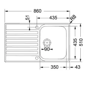 Franke Ascona Polished Stainless steel 1 Bowl Sink & drainer 510mm x 860mm