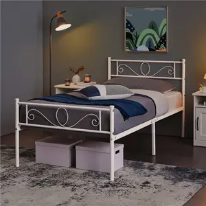 Metal Bed Frame with Headboard/Under-Bed Storage White / Single (3')