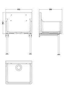 Single Bowl Fireclay Ceramic Cleaner Sink with Grill & Legs, 455 x 362 x 396 - White/Chrome