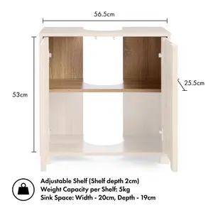 VonHaus Under Sink Bathroom Cabinet, Oak Wood Effect Bathroom Sink Cupboard, 2 Shelf Freestanding Under Basin Cabinet for Bathroom