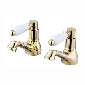 ENKI Downton Gold Pillar Ceramic Lever Solid Brass Hot & Cold Basin Taps BT0606