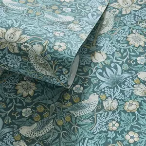 Strawberry Thief William Morris 10.05m X 52cm Matte Wallpaper Roll William Morris Designs By Clarke & Clarke Colour: Slate/Blush