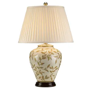 Table Lamp Chinese Brown Gold Cream Crackle Gaze Cream Pleated Shade LED E27 60W