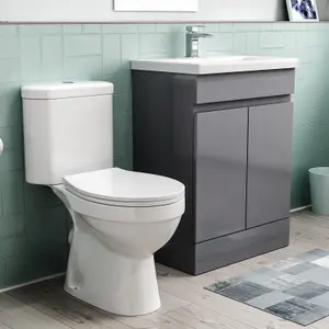 Nes Home Flat Pack 600mm Steel Grey Basin Vanity & Close Coupled Toilet Set